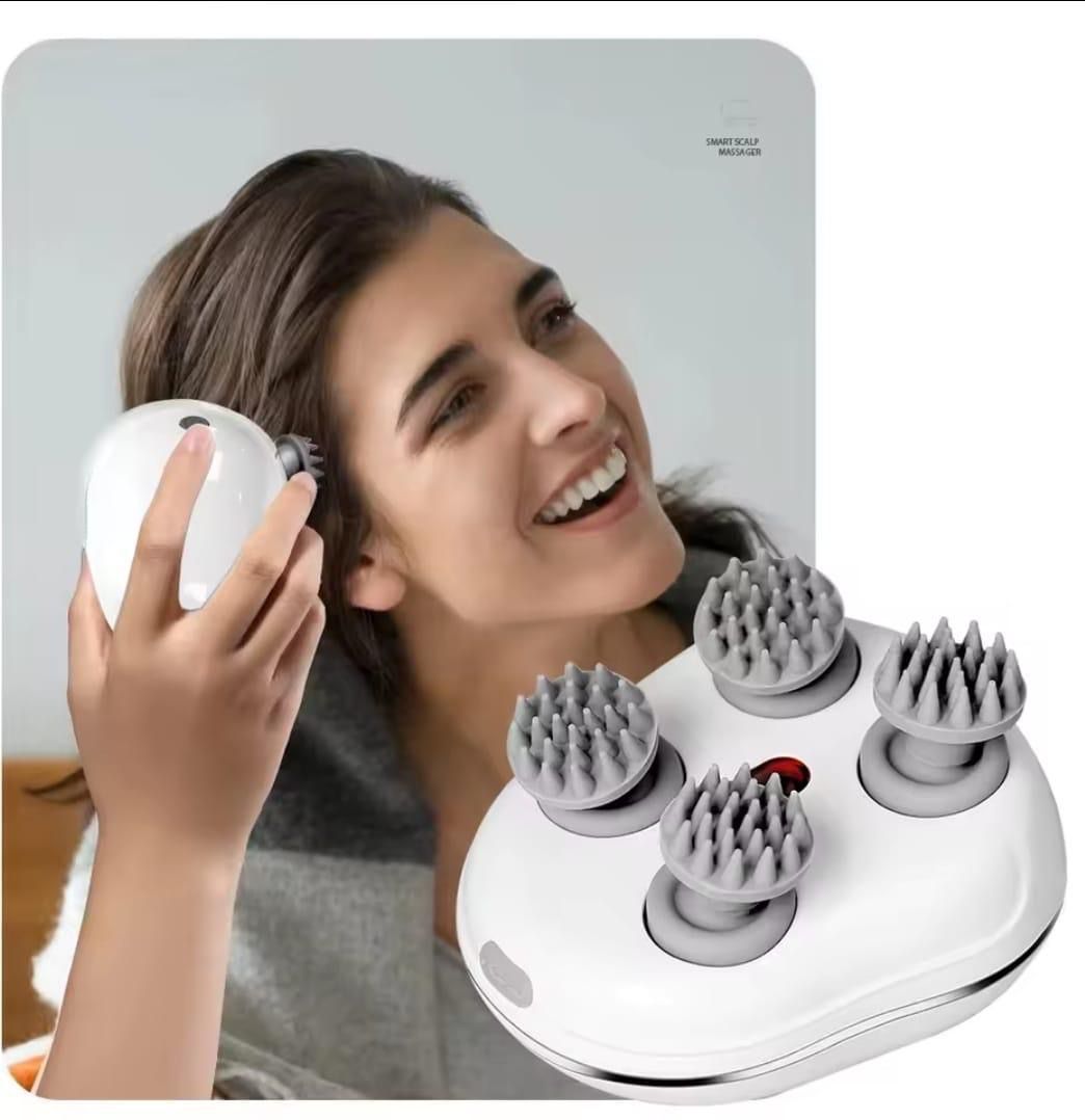 Electric Scalp Massager – Rechargeable Head Massager with 4 Massage Heads