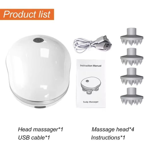 Electric Scalp Massager – Rechargeable Head Massager with 4 Massage Heads