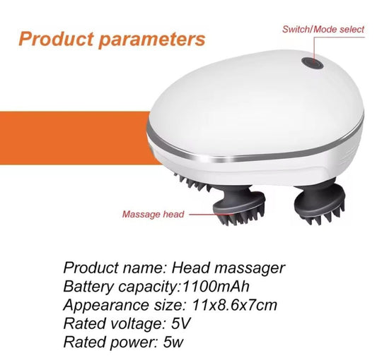 Electric Scalp Massager – Rechargeable Head Massager with 4 Massage Heads